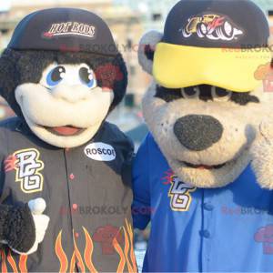 2 mascottes : un singe noir et un ours marron - Redbrokoly.com